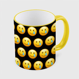 Кружка с полной запечаткой с принтом New Emoji в Кировске, керамика | ёмкость 330 мл | crying | emoji | smile | smiling face with tear | tear | плачущий | слеза | смайлик | улыбка | эмодзи