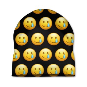 Шапка 3D с принтом New Emoji в Кировске, 100% полиэстер | универсальный размер, печать по всей поверхности изделия | crying | emoji | smile | smiling face with tear | tear | плачущий | слеза | смайлик | улыбка | эмодзи