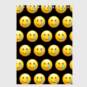 Скетчбук с принтом New Emoji в Кировске, 100% бумага
 | 48 листов, плотность листов — 100 г/м2, плотность картонной обложки — 250 г/м2. Листы скреплены сверху удобной пружинной спиралью | crying | emoji | smile | smiling face with tear | tear | плачущий | слеза | смайлик | улыбка | эмодзи