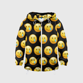 Детская ветровка 3D с принтом New Emoji в Кировске, 100% полиэстер | подол и капюшон оформлены резинкой с фиксаторами, по бокам два кармана без застежек, один потайной карман на груди | crying | emoji | smile | smiling face with tear | tear | плачущий | слеза | смайлик | улыбка | эмодзи