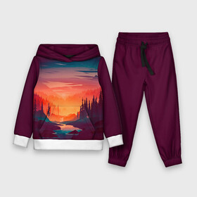 Детский костюм 3D (с толстовкой) с принтом Minimal forest sunset в Кировске,  |  | forest | light | minimal | mountain | orange | purple | stone | sunset | water | вода | горы | закат | минимализм | оранжевый | фиолетовый