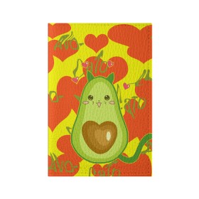 Обложка для паспорта матовая кожа с принтом авокадо в Кировске, натуральная матовая кожа | размер 19,3 х 13,7 см; прозрачные пластиковые крепления | Тематика изображения на принте: avocado | cat | cats | funny | авокадо | зеленый авокадо | кот