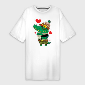 Платье-футболка хлопок с принтом Модный крокодил в Кировске,  |  | Тематика изображения на принте: крокодил | мода | стиль | хипстер | юмор