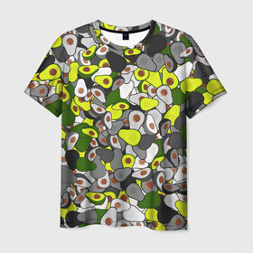 Мужская футболка 3D с принтом Камуфляж с авокадо в Кировске, 100% полиэфир | прямой крой, круглый вырез горловины, длина до линии бедер | Тематика изображения на принте: avocado | адвокадо | веган | еда | камо | милитари | оовощь | паттерн | фрукт | хаки