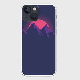 Чехол для iPhone 13 mini с принтом Mountain sunset в Кировске,  |  | mountain | sunset. purple. фиолетовый | vector | арт | вектор | горы | закат | принт | природа