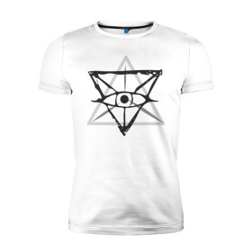 Мужская футболка премиум с принтом OKO II в Кировске, 92% хлопок, 8% лайкра | приталенный силуэт, круглый вырез ворота, длина до линии бедра, короткий рукав | глаз | око | пирамида | треугольник