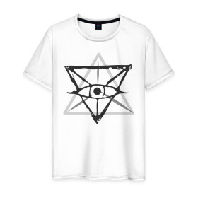 Мужская футболка хлопок с принтом OKO II в Кировске, 100% хлопок | прямой крой, круглый вырез горловины, длина до линии бедер, слегка спущенное плечо. | Тематика изображения на принте: глаз | око | пирамида | треугольник