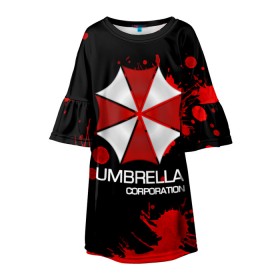 Детское платье 3D с принтом UMBRELLA CORP в Кировске, 100% полиэстер | прямой силуэт, чуть расширенный к низу. Круглая горловина, на рукавах — воланы | biohazard | biohazard 7 | crocodile | fang | game | hand | monster | new umbrella | resident evil | resident evil 7 | umbrella | umbrella corp | umbrella corporation | zombie | обитель