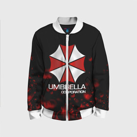 Детский бомбер 3D с принтом UMBRELLA CORP в Кировске, 100% полиэстер | застегивается на молнию, по бокам два кармана без застежек, мягкие манжеты, по низу бомбера и на воротнике — эластичная резинка | biohazard | biohazard 7 | crocodile | fang | game | hand | monster | new umbrella | resident evil | resident evil 7 | umbrella | umbrella corp | umbrella corporation | zombie | обитель