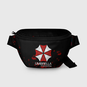 Поясная сумка 3D с принтом UMBRELLA CORP в Кировске, 100% полиэстер | плотная ткань, ремень с регулируемой длиной, внутри несколько карманов для мелочей, основное отделение и карман с обратной стороны сумки застегиваются на молнию | biohazard | biohazard 7 | crocodile | fang | game | hand | monster | new umbrella | resident evil | resident evil 7 | umbrella | umbrella corp | umbrella corporation | zombie | обитель