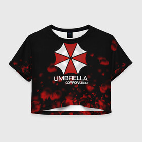 Женская футболка Crop-top 3D с принтом UMBRELLA CORP в Кировске, 100% полиэстер | круглая горловина, длина футболки до линии талии, рукава с отворотами | biohazard | biohazard 7 | crocodile | fang | game | hand | monster | new umbrella | resident evil | resident evil 7 | umbrella | umbrella corp | umbrella corporation | zombie | обитель