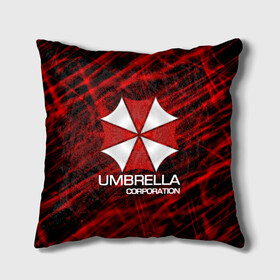 Подушка 3D с принтом UMBRELLA CORP в Кировске, наволочка – 100% полиэстер, наполнитель – холлофайбер (легкий наполнитель, не вызывает аллергию). | состоит из подушки и наволочки. Наволочка на молнии, легко снимается для стирки | biohazard | biohazard 7 | crocodile | fang | game | hand | monster | new umbrella | resident evil | resident evil 7 | umbrella | umbrella corp | umbrella corporation | zombie | обитель