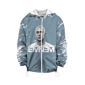 Детская куртка 3D с принтом EMINEM. в Кировске, 100% полиэстер | застежка — молния, подол и капюшон оформлены резинкой с фиксаторами, по бокам — два кармана без застежек, один потайной карман на груди, плотность верхнего слоя — 90 г/м2; плотность флисового подклада — 260 г/м2 | eminem | marshall bruce mathers | music to be murdered by | rap | американский рэпер | зарубежный реп | маршалл брюс мэтерс | музыка | реп | рэпер | эм | эминем