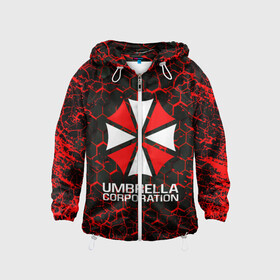 Детская ветровка 3D с принтом UMBRELLA CORPORATION. в Кировске, 100% полиэстер | подол и капюшон оформлены резинкой с фиксаторами, по бокам два кармана без застежек, один потайной карман на груди | corp | corporation | resident evil | umbrella | umbrella corporation | зомби апокалипсис | зонт | игра