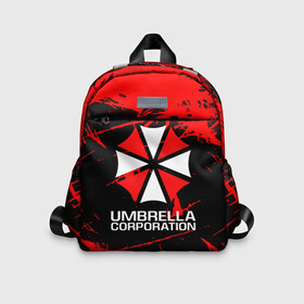 Детский рюкзак 3D с принтом UMBRELLA CORPORATION. в Кировске, 100% полиэстер | лямки с регулируемой длиной, сверху петелька, чтобы рюкзак можно было повесить на вешалку. Основное отделение закрывается на молнию, как и внешний карман. Внутри дополнительный карман. По бокам два дополнительных кармашка | corp | corporation | resident evil | umbrella | umbrella corporation | зомби апокалипсис | зонт | игра