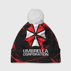 Шапка 3D c помпоном с принтом UMBRELLA CORPORATION. в Кировске, 100% полиэстер | универсальный размер, печать по всей поверхности изделия | corp | corporation | resident evil | umbrella | umbrella corporation | зомби апокалипсис | зонт | игра