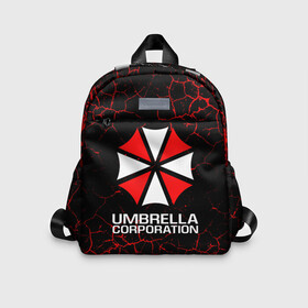 Детский рюкзак 3D с принтом UMBRELLA CORPORATION. в Кировске, 100% полиэстер | лямки с регулируемой длиной, сверху петелька, чтобы рюкзак можно было повесить на вешалку. Основное отделение закрывается на молнию, как и внешний карман. Внутри дополнительный карман. По бокам два дополнительных кармашка | corp | corporation | resident evil | umbrella | umbrella corporation | зомби апокалипсис | зонт | игра