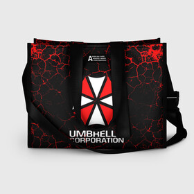 Сумка-шоппер 3D с принтом UMBRELLA CORPORATION в Кировске, 100% полиэстер | застегивается на металлическую кнопку; внутренний карман застегивается на молнию. Стенки укреплены специальным мягким материалом, чтобы защитить содержимое от несильных ударов
 | corp | corporation | resident evil | umbrella | umbrella corporation | зомби апокалипсис | зонт | игра