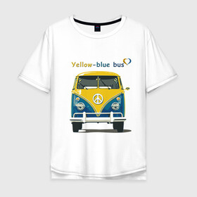 Мужская футболка хлопок Oversize с принтом Я люблю вас (Yellow-blue bus) в Кировске, 100% хлопок | свободный крой, круглый ворот, “спинка” длиннее передней части | Тематика изображения на принте: 14 февраля | bus | camper | i love you | love you | volkswagen | vw | автобус | автомобилисту | английский | бейсболка | бутылка | валентинов день | водителю | день влюбленных | день святого валент | кепка | кружка | люблю