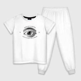Детская пижама хлопок с принтом Novus Ordo Seclorum в Кировске, 100% хлопок |  брюки и футболка прямого кроя, без карманов, на брюках мягкая резинка на поясе и по низу штанин
 | america | dollar | eye | illuminati | mason | usa | америка | глаз | доллар | иллюминаты | масоны | сша