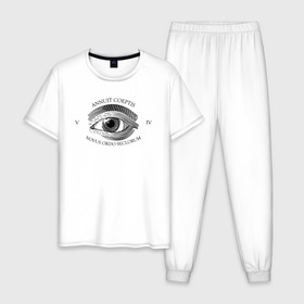 Мужская пижама хлопок с принтом Novus Ordo Seclorum в Кировске, 100% хлопок | брюки и футболка прямого кроя, без карманов, на брюках мягкая резинка на поясе и по низу штанин
 | america | dollar | eye | illuminati | mason | usa | америка | глаз | доллар | иллюминаты | масоны | сша