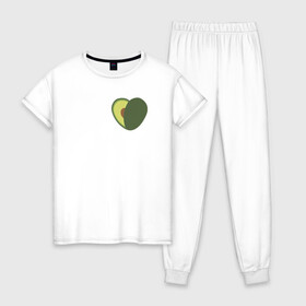 Женская пижама хлопок с принтом Avocado Heart в Кировске, 100% хлопок | брюки и футболка прямого кроя, без карманов, на брюках мягкая резинка на поясе и по низу штанин | avocado | vegan | vegetarian | авокадо | веган | вегетарианство