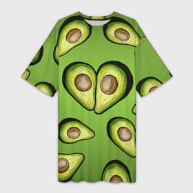 Платье-футболка 3D с принтом Люблю авокадо в Кировске,  |  | food | green | vegetarian | вегетарианец | влюбленность | влюбленные | вместе навсегда | девушке | здоровый | здоровый образ жизни | зелень | кружка | любимая | любимый | люблю | май | натуральный