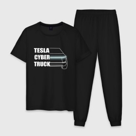 Мужская пижама хлопок с принтом Tesla Cybertruck в Кировске, 100% хлопок | брюки и футболка прямого кроя, без карманов, на брюках мягкая резинка на поясе и по низу штанин
 | Тематика изображения на принте: 