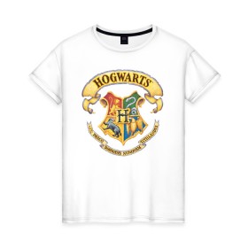 Женская футболка хлопок с принтом Coat of Hogwarts в Кировске, 100% хлопок | прямой крой, круглый вырез горловины, длина до линии бедер, слегка спущенное плечо | vdgerir | гарри поттер | гриффиндор | дамблдор | добби | слизерин | хогвартс