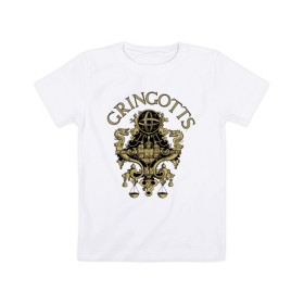 Детская футболка хлопок с принтом Coat of Gringotts в Кировске, 100% хлопок | круглый вырез горловины, полуприлегающий силуэт, длина до линии бедер | vdgerir | гарри поттер | гринготс
