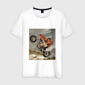 Мужская футболка хлопок с принтом Байкер Наполеон в Кировске, 100% хлопок | прямой крой, круглый вырез горловины, длина до линии бедер, слегка спущенное плечо. | война | картина | мотоцикл | наполеон | подарок | стиль | стильно | хайп | харлей