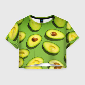 Женская футболка Crop-top 3D с принтом АВАКАДО ПАТТЕРН. в Кировске, 100% полиэстер | круглая горловина, длина футболки до линии талии, рукава с отворотами | ovakado | авокадо | фрукты