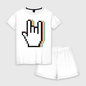Женская пижама с шортиками хлопок с принтом Pixel Rock в Кировске, 100% хлопок | футболка прямого кроя, шорты свободные с широкой мягкой резинкой | art | hand | pixel | pixelart | rock | арт | пиксель | пиксельарт | рок | рука