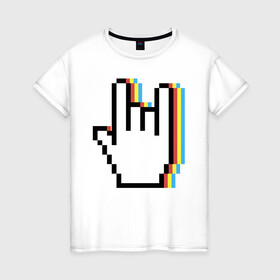 Женская футболка хлопок с принтом Pixel Rock в Кировске, 100% хлопок | прямой крой, круглый вырез горловины, длина до линии бедер, слегка спущенное плечо | art | hand | pixel | pixelart | rock | арт | пиксель | пиксельарт | рок | рука