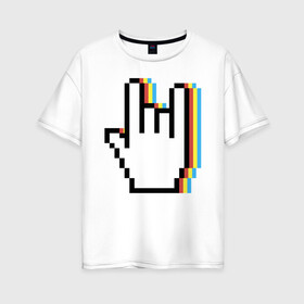 Женская футболка хлопок Oversize с принтом Pixel Rock в Кировске, 100% хлопок | свободный крой, круглый ворот, спущенный рукав, длина до линии бедер
 | art | hand | pixel | pixelart | rock | арт | пиксель | пиксельарт | рок | рука
