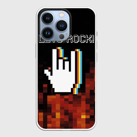 Чехол для iPhone 13 Pro с принтом Lets Rock в Кировске,  |  | Тематика изображения на принте: art | fire | hand | pixel | pixelart | rock | огонь | пиксель | пиксельарт | рок | рука