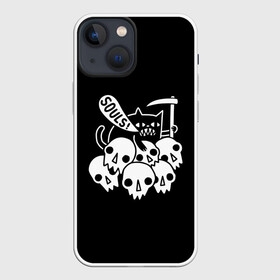 Чехол для iPhone 13 mini с принтом Котик в Кировске,  |  | animal | cat | evil | halloween | meme | skull | soul | душа | животное | животные | зло | зубы | коса | кот | кот мем | котенок | кошка | лапки | мем | прикол | скелет | хэллоуин | череп