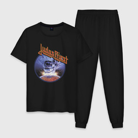 Мужская пижама хлопок с принтом Juda Priest в Кировске, 100% хлопок | брюки и футболка прямого кроя, без карманов, на брюках мягкая резинка на поясе и по низу штанин
 | album | judas priest | metal | music | rock | джудас прист | метал | рок