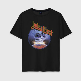 Женская футболка хлопок Oversize с принтом Juda Priest в Кировске, 100% хлопок | свободный крой, круглый ворот, спущенный рукав, длина до линии бедер
 | album | judas priest | metal | music | rock | джудас прист | метал | рок