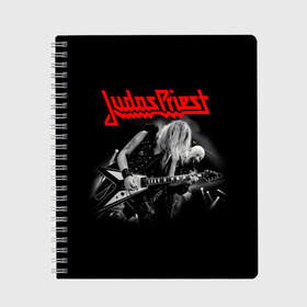 Тетрадь с принтом JUDAS PRIEST в Кировске, 100% бумага | 48 листов, плотность листов — 60 г/м2, плотность картонной обложки — 250 г/м2. Листы скреплены сбоку удобной пружинной спиралью. Уголки страниц и обложки скругленные. Цвет линий — светло-серый
 | Тематика изображения на принте: firepower | judas priest | бог металла | джудас прист | иуда прист | музыка | роб хэлфорд | рок | рок н ролл | хэви метал