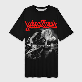 Платье-футболка 3D с принтом JUDAS PRIEST. в Кировске,  |  | firepower | judas priest | бог металла | джудас прист | иуда прист | музыка | роб хэлфорд | рок | рок н ролл | хэви метал
