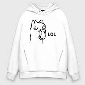 Мужское худи Oversize хлопок с принтом Cat Troll Face в Кировске, френч-терри — 70% хлопок, 30% полиэстер. Мягкий теплый начес внутри —100% хлопок | боковые карманы, эластичные манжеты и нижняя кромка, капюшон на магнитной кнопке | Тематика изображения на принте: 