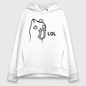 Женское худи Oversize хлопок с принтом Cat Troll Face в Кировске, френч-терри — 70% хлопок, 30% полиэстер. Мягкий теплый начес внутри —100% хлопок | боковые карманы, эластичные манжеты и нижняя кромка, капюшон на магнитной кнопке | 