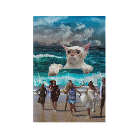 Обложка для паспорта матовая кожа с принтом Морской Кошак в Кировске, натуральная матовая кожа | размер 19,3 х 13,7 см; прозрачные пластиковые крепления | Тематика изображения на принте: cat | mem | mems | вода | волны | кот | котейка | котик | кошак | кошка | мем | мем с котом | мемы | мемы с котом | мокрый кот | море | морской кот | морской кошак | облака | океан | прикол | приколы | тучи | шторм