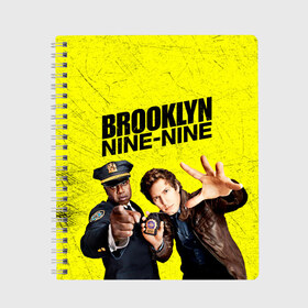 Тетрадь с принтом Brooklyn Nine-Nine в Кировске, 100% бумага | 48 листов, плотность листов — 60 г/м2, плотность картонной обложки — 250 г/м2. Листы скреплены сбоку удобной пружинной спиралью. Уголки страниц и обложки скругленные. Цвет линий — светло-серый
 | Тематика изображения на принте: 7 сезон | 99 участок | brooklyn nine nine | бруклин | бруклин 9 9 | комедия