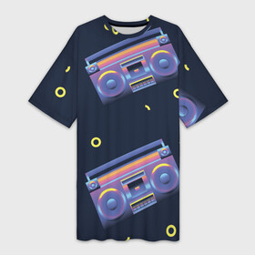 Платье-футболка 3D с принтом Retro style в Кировске,  |  | pop art | retro | retro wave | кассета | поп арт | ретро | ретро вэйв | ретровэйв
