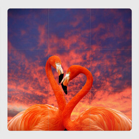 Магнитный плакат 3Х3 с принтом Flamingo Love в Кировске, Полимерный материал с магнитным слоем | 9 деталей размером 9*9 см | 14 февраля | 8 марта | валентинов день | верность | влюбленность | влюбленные | вместе | вместе навсегда | девушке | женат | женский день | женский праздник | закат | замужем | кружка | любимая
