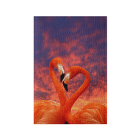 Обложка для паспорта матовая кожа с принтом Flamingo Love в Кировске, натуральная матовая кожа | размер 19,3 х 13,7 см; прозрачные пластиковые крепления | 14 февраля | 8 марта | валентинов день | верность | влюбленность | влюбленные | вместе | вместе навсегда | девушке | женат | женский день | женский праздник | закат | замужем | кружка | любимая