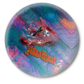 Значок с принтом Judas Priest в Кировске,  металл | круглая форма, металлическая застежка в виде булавки | Тематика изображения на принте: 