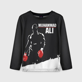 Детский лонгслив 3D с принтом Muhammad Ali в Кировске, 100% полиэстер | длинные рукава, круглый вырез горловины, полуприлегающий силуэт
 | ali | muhammad ali | the greatest | али | бокс | мухамед али | мухаммед али